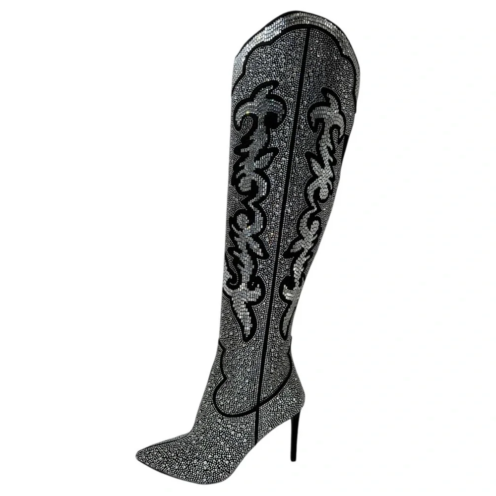 INC Iresa4 Rhinestone Crusted Western Style OTK Heeled Womens Boots Size 6M